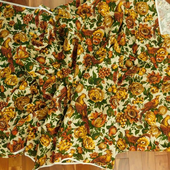 Vintage 60s Golding Upholstery Fabric BOWER 4 1/3 yards Pheasant Floral Gold NEW - Picture 2 of 12